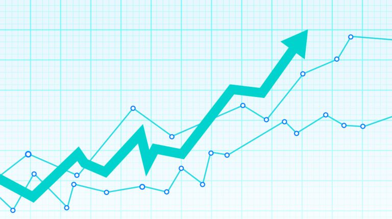 graph with arrow and data points trending upwards from left to right