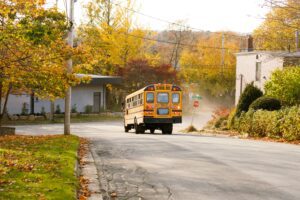 A school bus in the fall